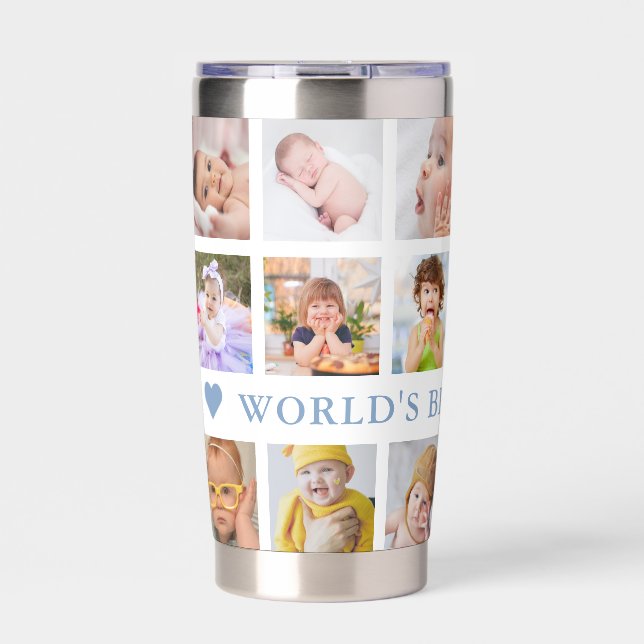 Modern 18 Photo Collage Blue World's Best Grandpa  Thermobecher (Vorderseite)