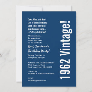 Modern 1962 Vintag Birthday Blue White Red Einladung