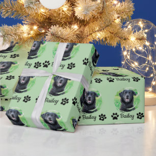 Modern 1 Pet Pet Print Foto Name Grün Geschenkpapier