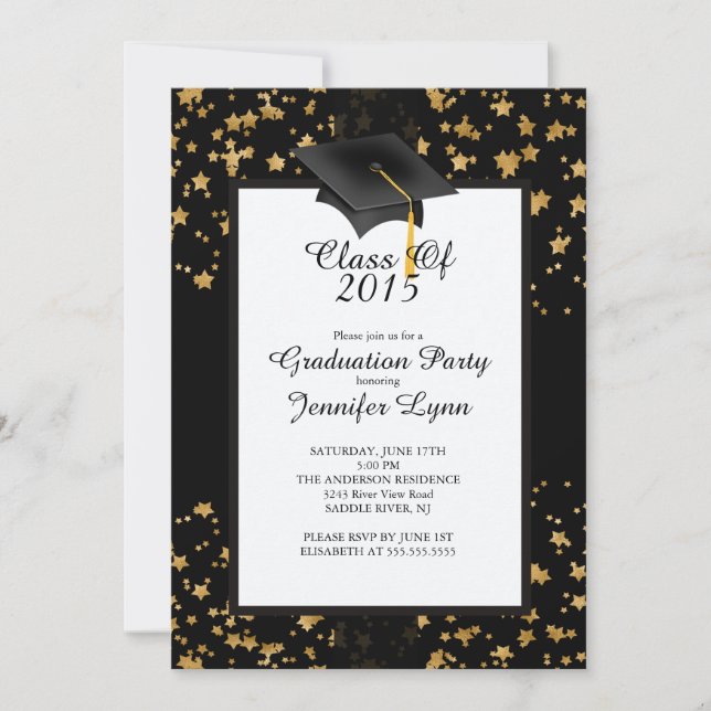 Modern 2015 Gold Black Graduation Party Einladung (Vorderseite)