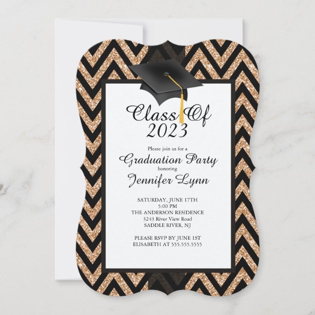 Modern 2015 Gold Black Graduation Party Einladung (Vorderseite)