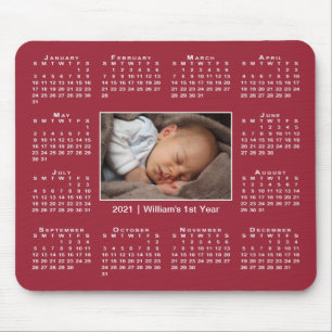 Modern 2021 Kalender Ihr Foto Name auf Burgund Mousepad