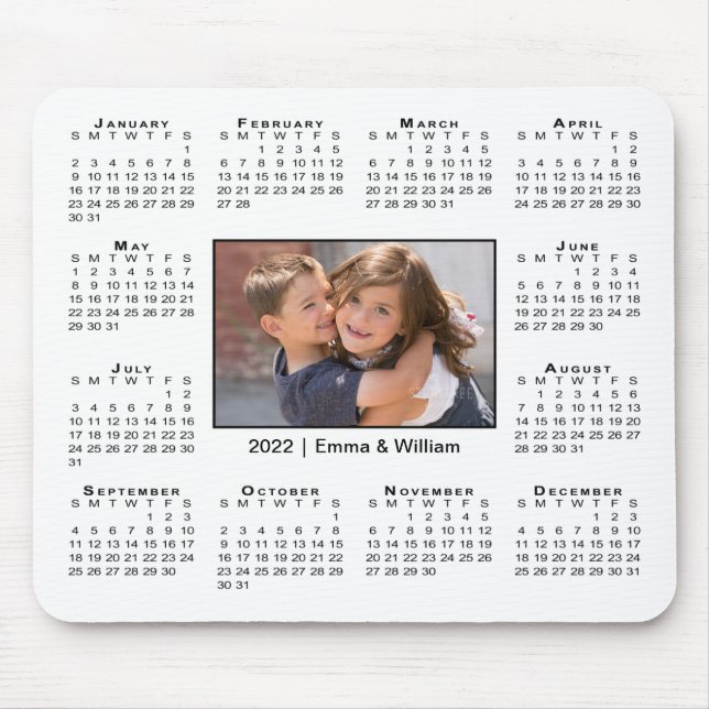 Modern 2022 Kalender Ihr Foto und Name auf Weiß Mousepad (Vorne)