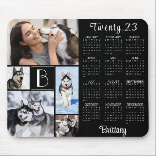 Modern 2023 Calendar Monogram Script Name 5 Foto Mousepad