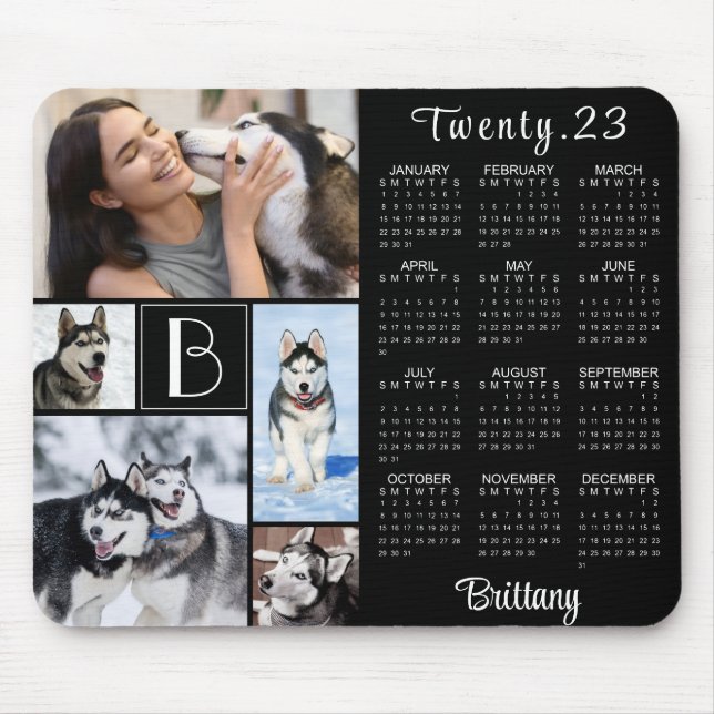 Modern 2023 Calendar Monogram Script Name 5 Foto Mousepad (Vorne)