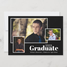 Modern 2023 Drei-Foto-Black Graduation Party Einladung