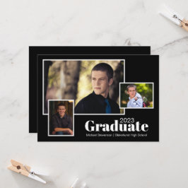 Modern 2023 Drei-Foto-Black Graduation Party Einladung