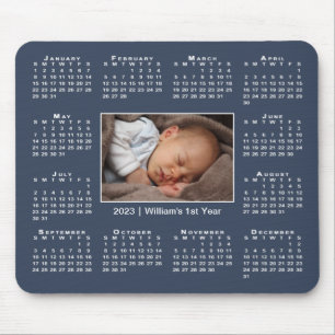 Modern 2023 Kalender Ihr Foto Name auf Navy Blue Mousepad