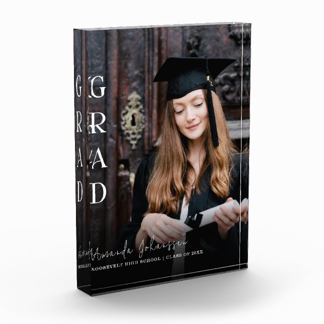 Modern 2024 Grad White Script Overlay Keepake Fotoblock (Links)