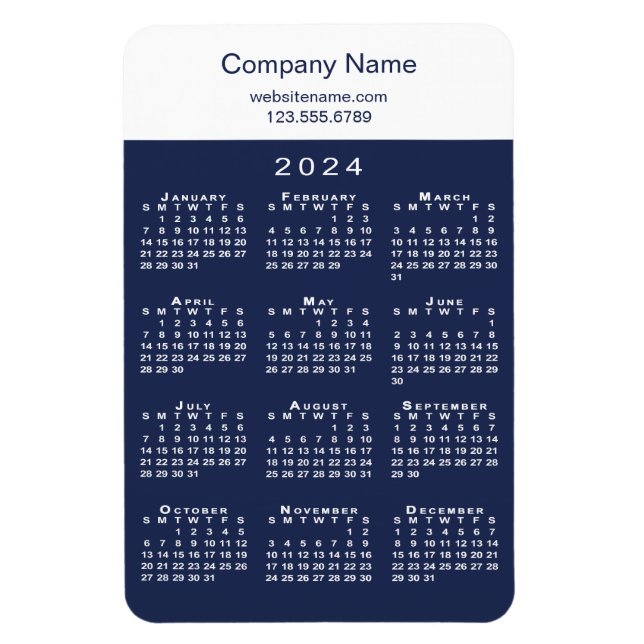 Modern 2024 Kalender Company Name Info Navy White Magnet (Vertikal)
