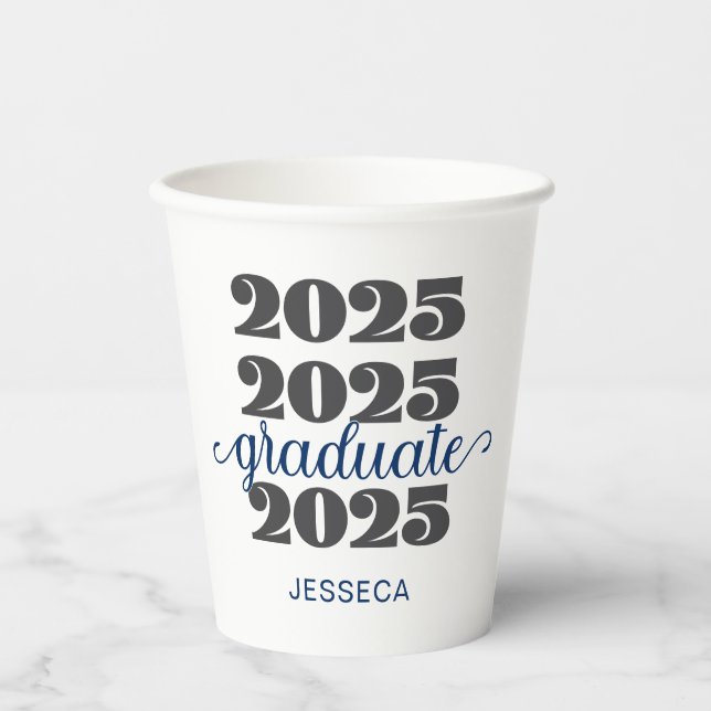 Modern 2025 Blue Black Graduate Paper Cup Pappbecher (Vorderseite)