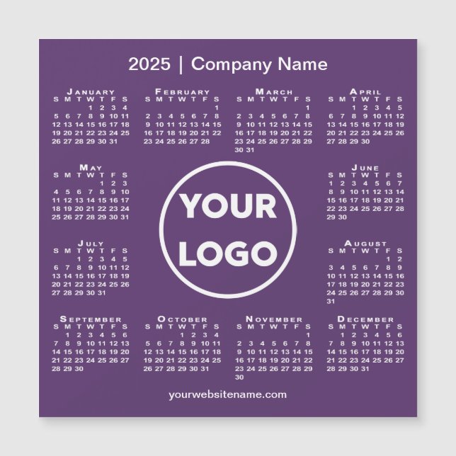 Modern 2025 Calendar Company Logo auf Lila Magnet (Vorderseite)