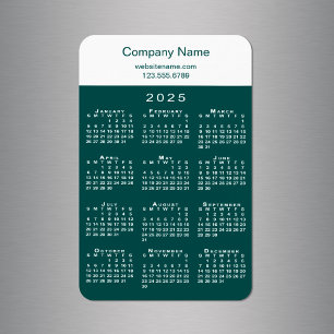 Modern 2025 Calendar Company Name Aquamarin White Magnet