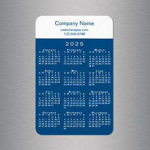 Modern 2025 Calendar Company Name Blue White Magnet