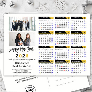 Modern 2025 Calendar Gold Black Business 2 Foto Feiertagspostkarte