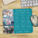Modern 2025 Kalender 3 Foto Personalisiert Mousepad<br><div class="desc">Erstellen Sie Ihr eigenes personalisiertes, benutzerdefiniertes Foto und ein Kalendermauspad mit einem 2025 Jahre-auf-einen-Blick-Kalender, 3 Fotos, einem Namen oder Monogramm oder einem anderen benutzerdefinierten Text in einer vorgeschlagenen modernen handgeschriebenen Schrifttyp in Ihrer Farbwahl (auf Türkis aquamarin dargestellt). Ändern Sie den Textstil, die Farbe, die Größe und die Platzierung des Schriftartes...</div>