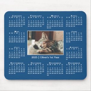 Modern 2025 Kalender Ihr Foto Name auf blau Mousepad