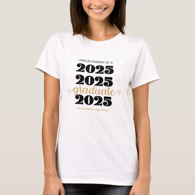 Modern 2025 Proud Parent Gold Black Graduate T-Shirt (Vorderseite)