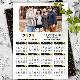 Modern 2026 Calendar Foto Black Gold Minimalistisc Feiertagskarte