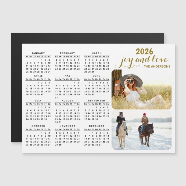 Modern 2026 Foto Calendar Magnet Schwarz-weiß Gold (Vorne/Hinten)
