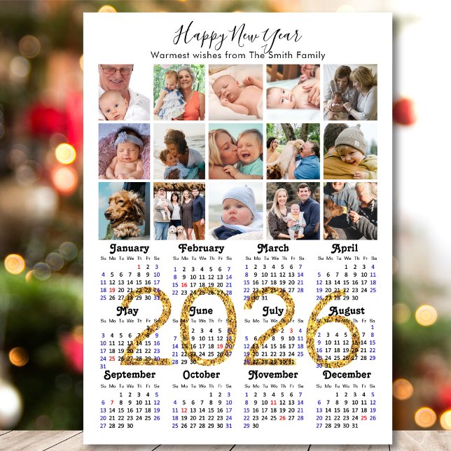 Modern 2026 Kalender Gold Script 15 Foto Magnetic Magnetkarte (Von Creator hochgeladen)