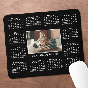 Modern 2026 Kalender Ihr Foto auf Schwarz Mousepad