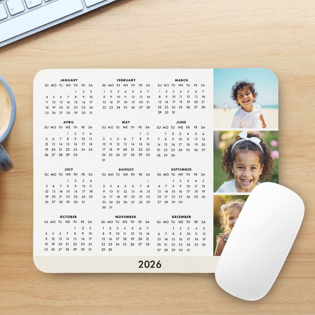 Modern 2026 Photo Collage Calendar Mousepad (Von Creator hochgeladen)