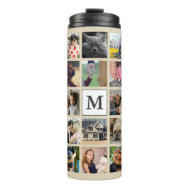 Modern 24-Familien-Foto Collage mit Initial Thermosbecher