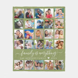 Modern 25 Foto Collage Zitat Familie Name Grün Fleecedecke