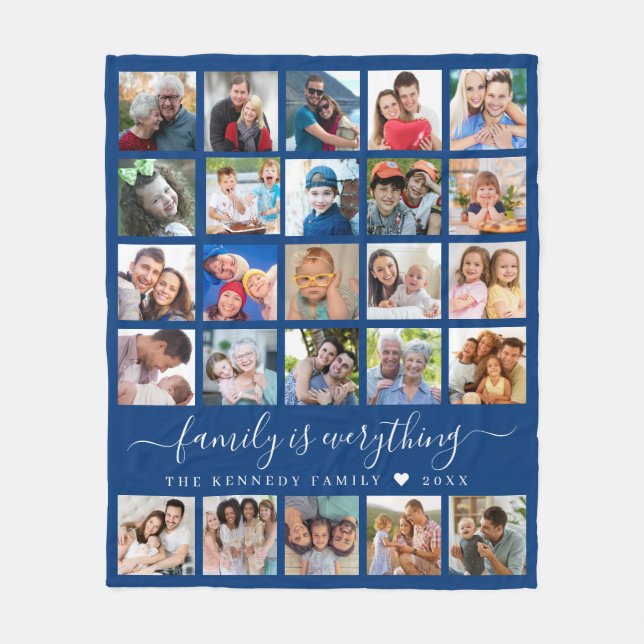 Modern 25 Photo Collage Quote Family Name Blue Fleecedecke (Vorderseite)