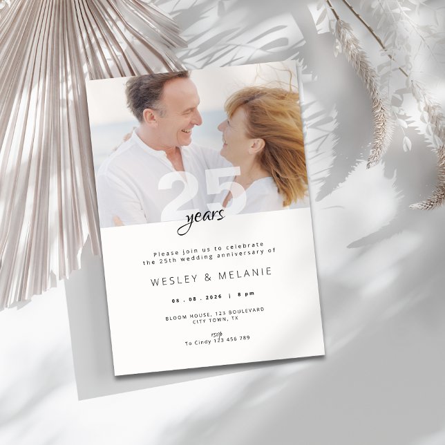 Modern 25th Wedding Anniversary with Photo Einladung (modern 25th wedding anniversary invitation with photo)