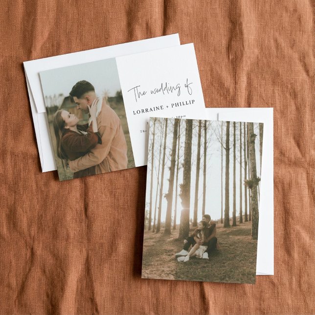 Modern 2 Foto Einfach Hochzeit Einladung (Modern 2 photo simple wedding Invitation.)