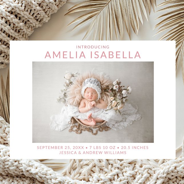 Modern 2 Foto Girl Birth Ankündigung (Von Creator hochgeladen)