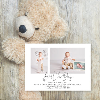 Modern 2 Foto Script Erste Geburtstagsparty Einladung