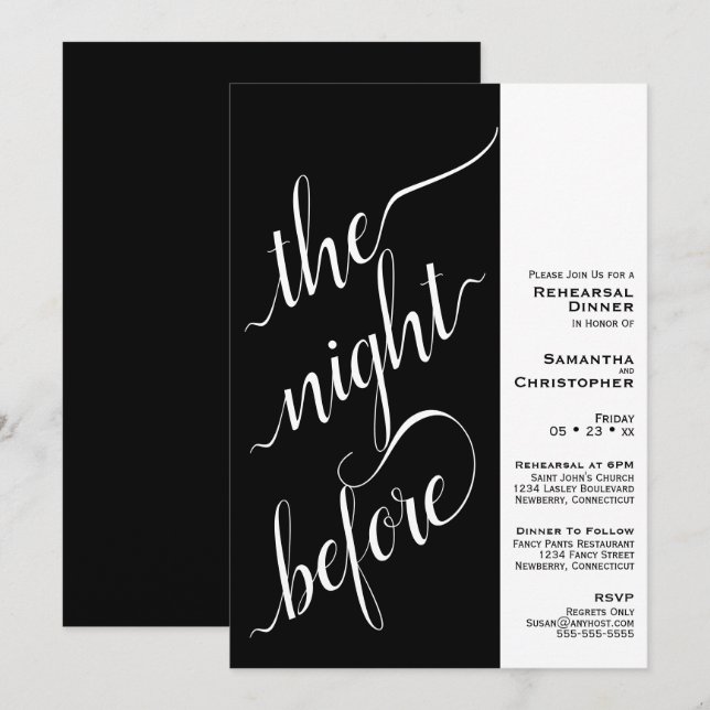 Modern 2 Pane Hochzeit Probe Dinner Black Einladung (Vorne/Hinten)