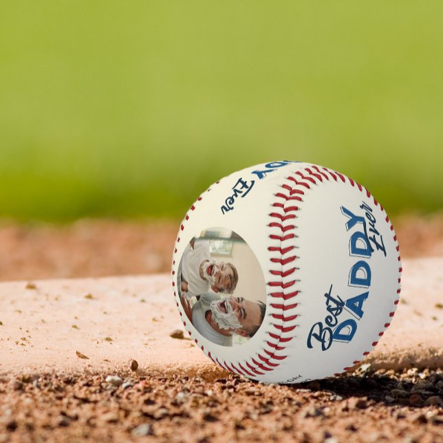 Modern 2 Photo Collage Best Daddy Ever Baseball (Easily personalize this Best Daddy Ever ballwith your photos & name for a unique Father's Day gift)