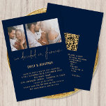 Modern 2 Photo QR Code Navy Gold Wedding Einladung<br><div class="desc">Modern 2 Photo QR Code Navy Gold Wedding. Informal modern elegance to invite your guests to your wedding. Simply replace the two sample photos with your own favorites. We Decided on Forever is in an elegant handwriting style set script, and easily personalise the rest of the text. Add your QR...</div>