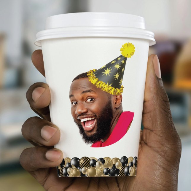 Modern 30. Geburtstag Foto Black Gold Pappbecher (Von Creator hochgeladen)