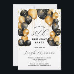 Modern 30. Geburtstag Party Black Gold Einladung<br><div class="desc">Feiern Sie diesen Meilenstein mit einer modernen und raffinierten Einladung! Mit einem weißen Hintergrund mit schimmernden Goldballons und glänzenden Goldfischen-Glitzer-Konfetti. Personalisieren Sie Ihre Veranstaltungsdetails. Erhältlich in Print,  als digitaler Download oder beides! Sie können abgerundete Ecken für eine zusätzliche Touch von Eleganz hinzufügen.</div>