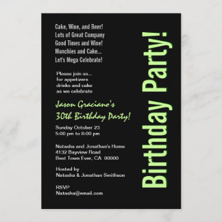 Modern 30. Geburtstag Schwarz-weiß Lime Green W182 Einladung