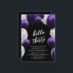 Modern 30th Birthday Black Silver Purple Balloons  Einladung<br><div class="desc">Modern black and purple with silver invitation Template is perfect for stylish birthday party. Elegant-minimalistic themed invite is full of fun and modern design elements,  elegant calligraphy and modern fonts. Birthdays are special days,  and this invite can help it make a memorable for friends.</div>