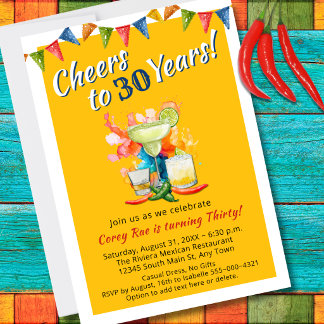 Modern 30th Birthday Fiesta Cheers to 30 Years  Einladung