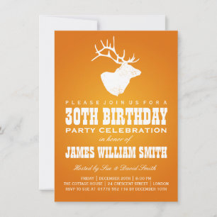 Modern 30th Birthday Party Deer Orange Einladung