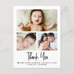 Modern 3 Foto Collage Baby Vielen Dank für Ihre Ge Postkarte