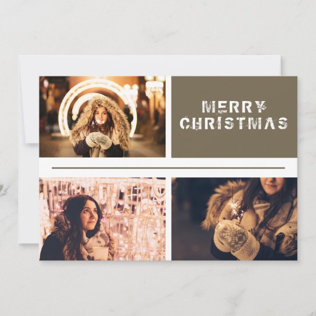 Modern 3 Foto Collage Frohe Weihnachten (Vorderseite)