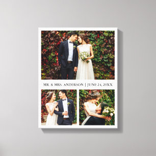 Modern 3 Foto Collage Hochzeit Leinwanddruck