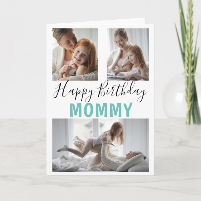 Modern 3 Foto Collage Mommy Birthday Karte (Vorderseite)