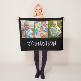 Modern 3 Foto Collage Name Fleecedecke