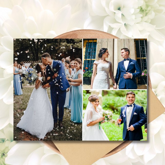 Modern 3 Foto Collage Wedding Vielen Dank Postkarte (Modern 3 Photo Collage Wedding Thank You Postcard)