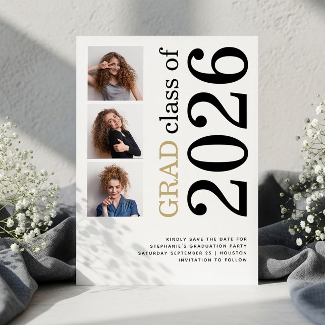 Modern 3 photo Bold 2026 Graduation Party Save The Date (Von Creator hochgeladen)